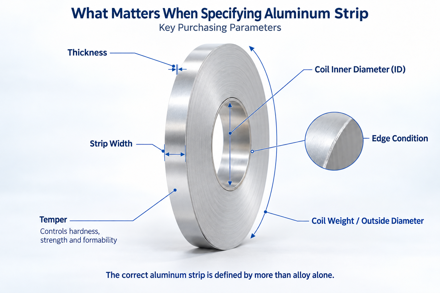 Key Aluminum Strip Specifications for Purchasing Aluminum strip specification showing thickness width edge condition coil ID and temper
