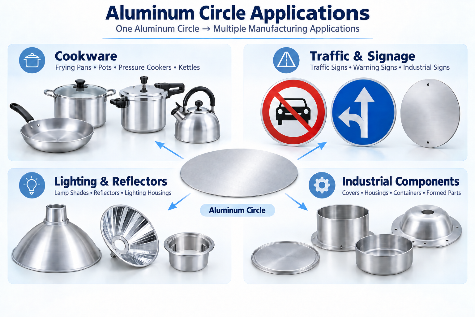Aluminum Circle Applications Aluminum circle applications for cookware traffic signs lighting and industrial parts