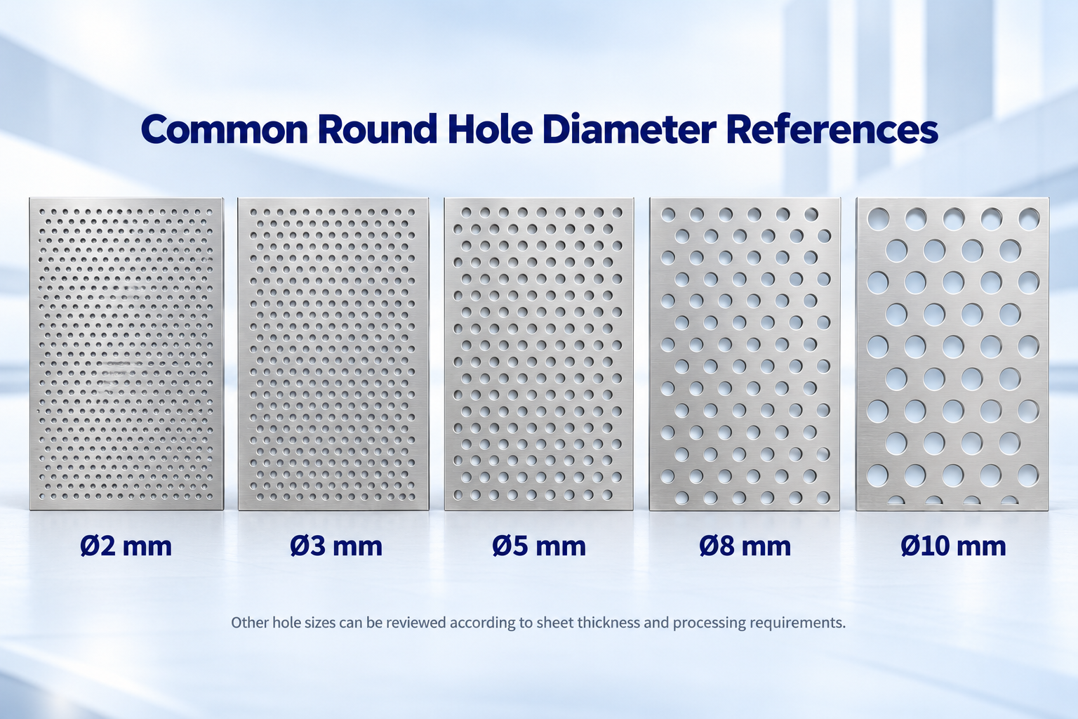 Common Round Hole Sizes for Perforated Aluminum 2mm 3mm 5mm 8mm and 10mm round hole perforated aluminum