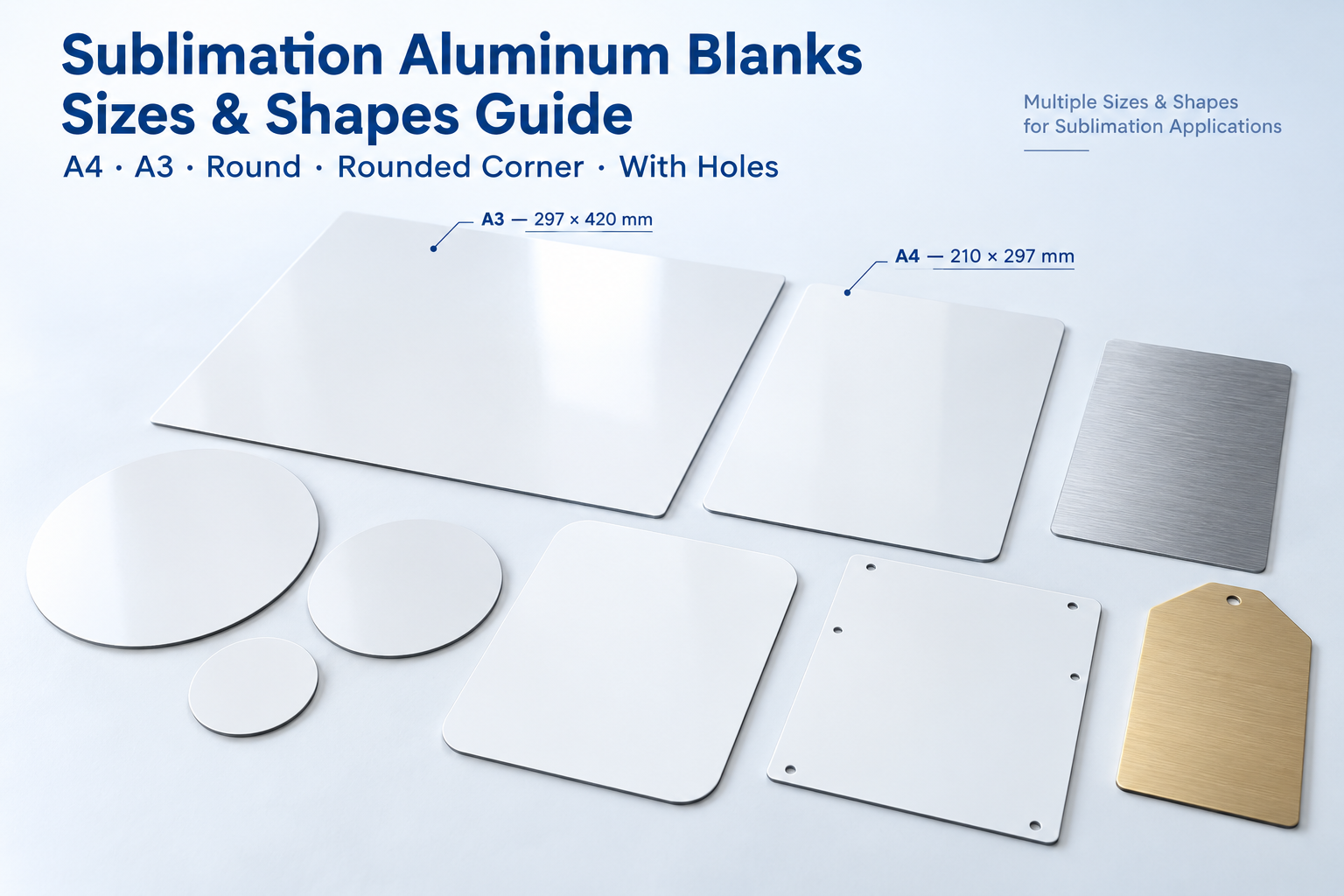 Sublimation Aluminum Blanks Sizes & Shapes Guide: A4, A3, Round, Rounded Corner & With Holes