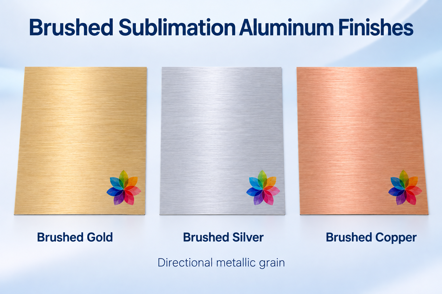 Brushed gold silver and copper sublimation aluminum finishes