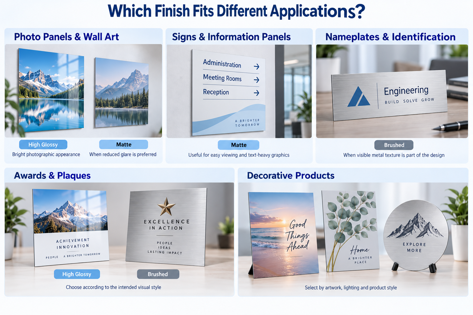 How to choose glossy matte or brushed sublimation aluminum by application
