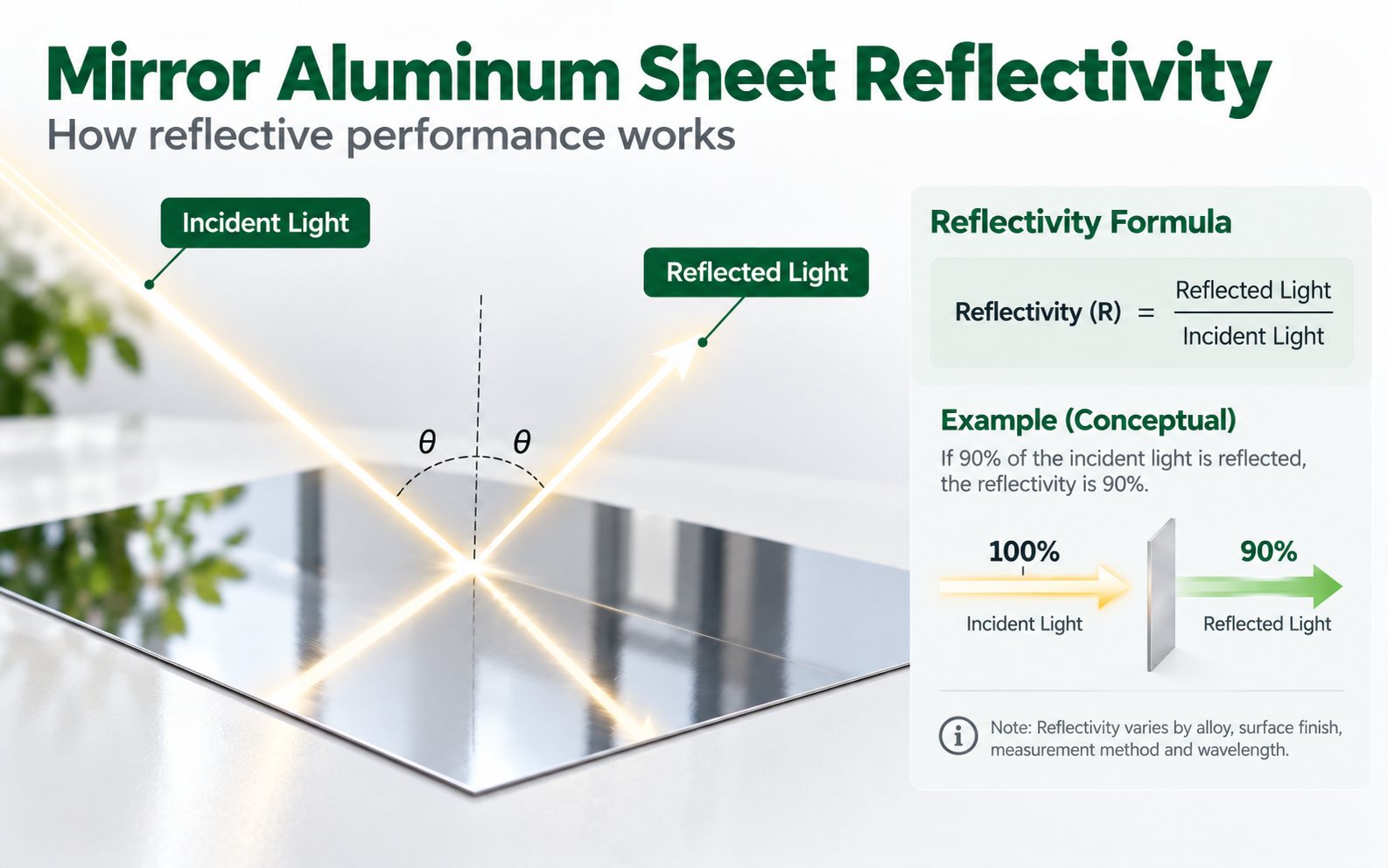 Mirror Aluminum Reflectivity Concept Diagram Basic diagram showing how mirror aluminum sheet reflectivity works